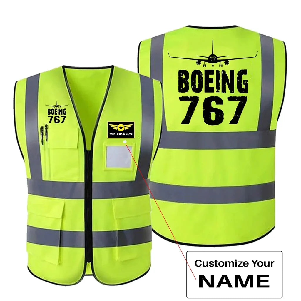 Boeing 767 & Plane aviation design printed on high-visibility reflective fabric reflective vest.