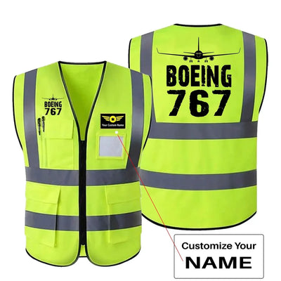 Boeing 767 & Plane aviation design printed on high-visibility reflective fabric reflective vest.