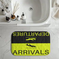 Thumbnail for Departure and Arrivals (Yellow) aviation print bath mat, soft absorbent fabric with non-slip backing.