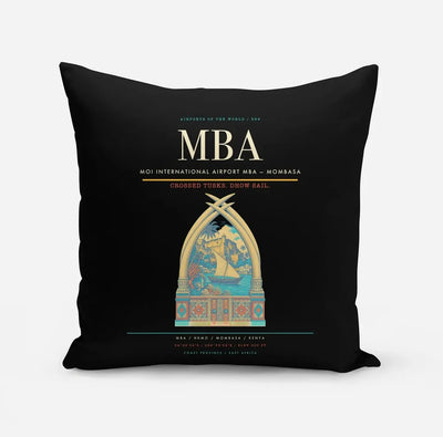 Moi International Airport (MBA) design on black pillow