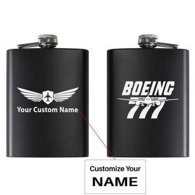Amazing Boeing 777 aviation design on stainless hip flask, compact pocket-size flask.
