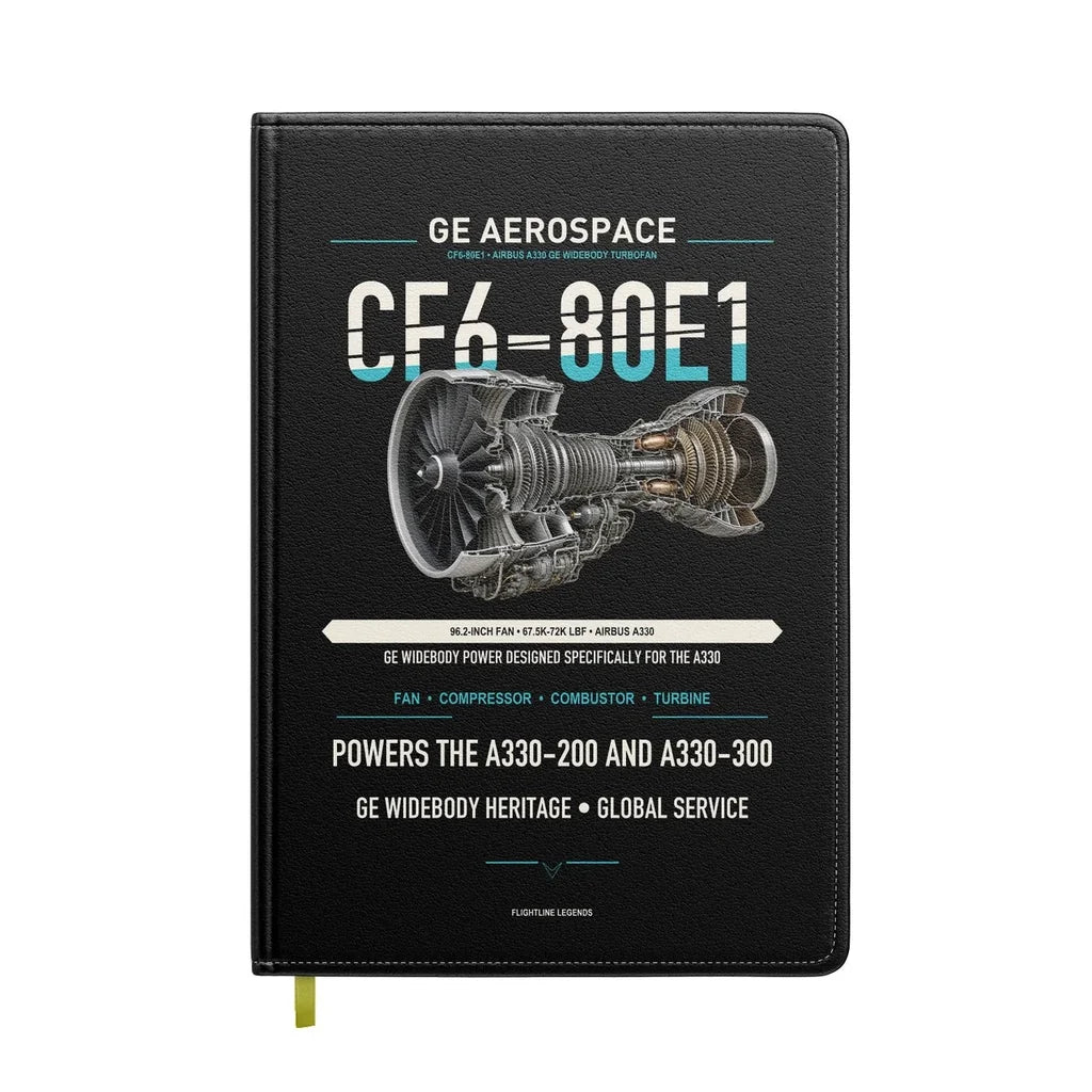 CF6-80E1 design on black notebook