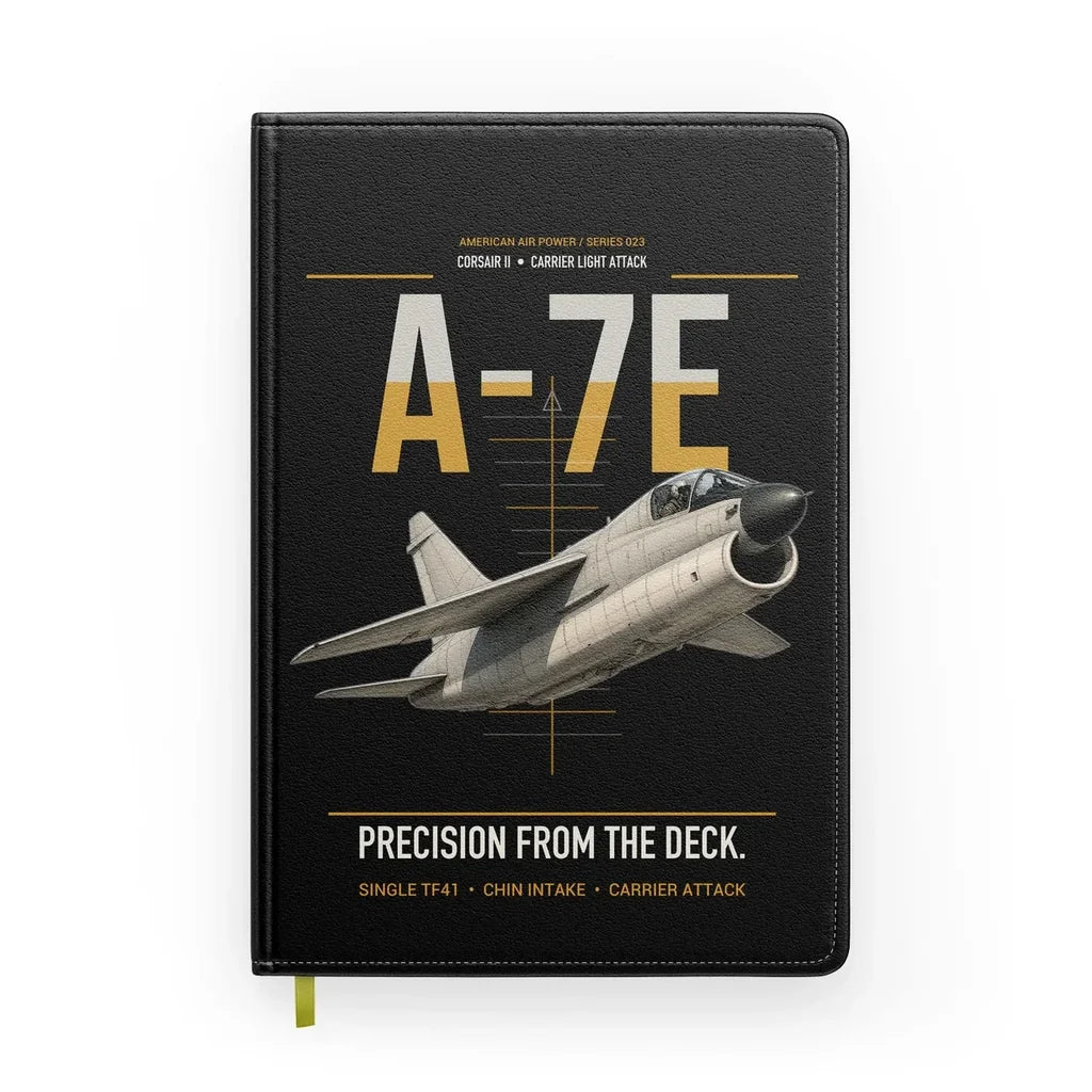 A-7E Corsair II design on black notebook