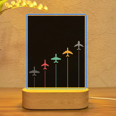 Black & White Super Travel Icons Black aviation themed night lamp, premium acrylic with LED.