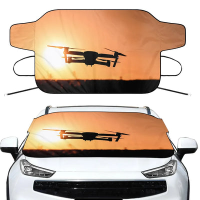 Amazing Drone in Sunset Car aviation design on car windshield cover.