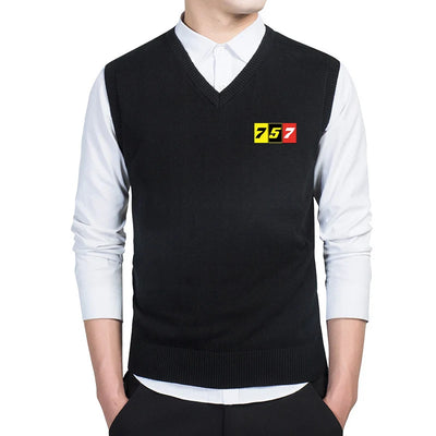 Flat Colourful 757 Sweater aviation design printed on soft knit with sleeveless v-neck sweater vest.