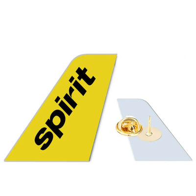 Spirit Airlines aviation design tail-shape badge pin in polished alloy.