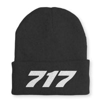 Thumbnail for Boeing 717 Flat Text Embroidered aviation embroidery on soft knit fabric beanie.