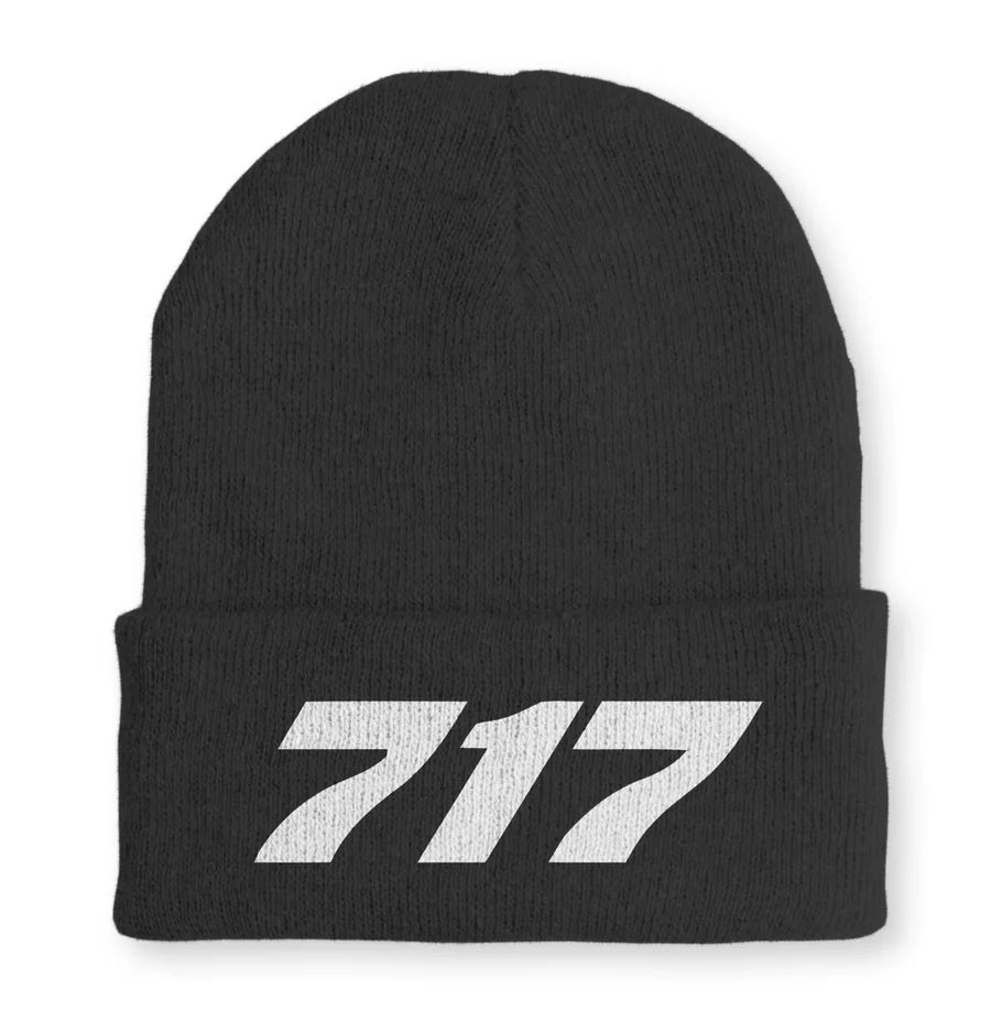 Boeing 717 Flat Text Embroidered aviation embroidery on soft knit fabric beanie.