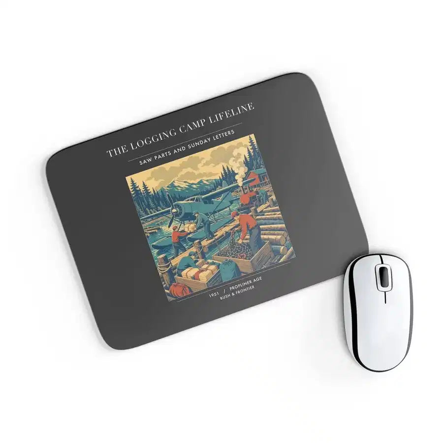VINTAGE G4488 - The Logging Camp Lifeline - Designed Mouse Pads design on black rectangle