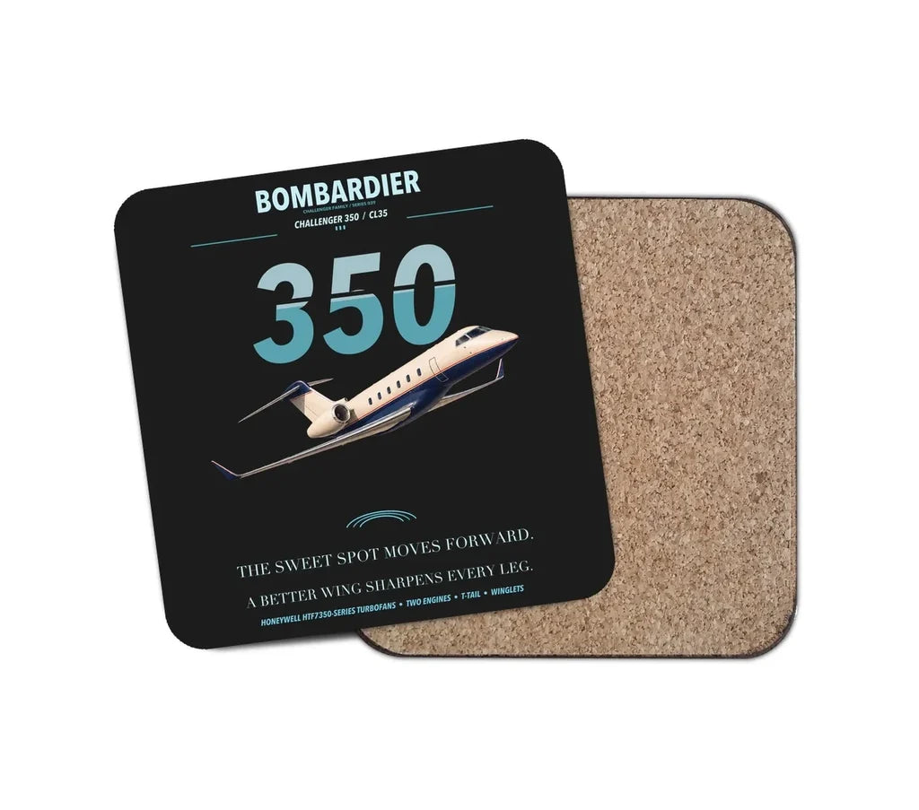 Bombardier Challenger 350 design on black 1 piece coaster