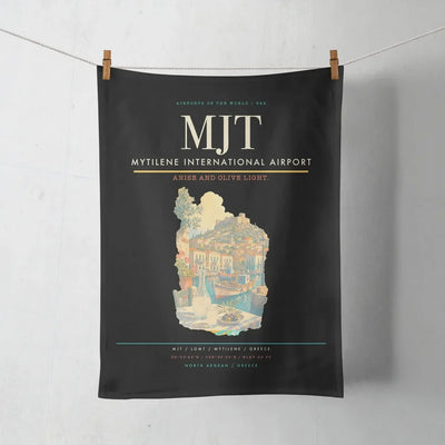 Mytilene International Airport (MJT) design on black towel