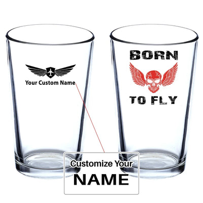 Born To Fly SKELETON Beer & aviation design on beer water glass, versatile drinkware.