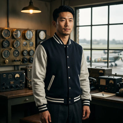Pilot jacket on model — editorial
