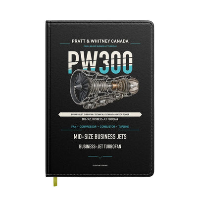PW300 design on black notebook