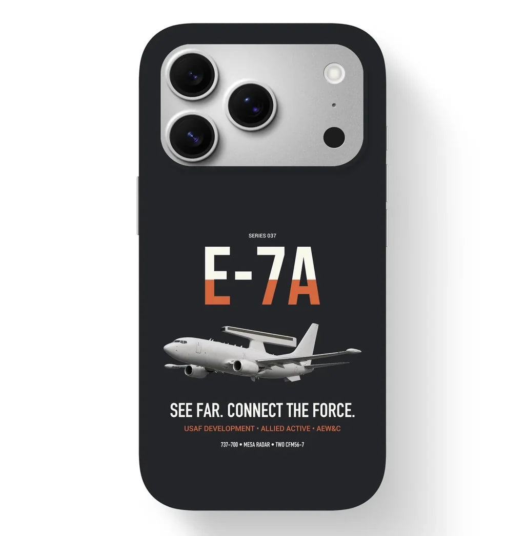 E-7A Wedgetail design on black magsafe iphone case, for iPhone 17 Pro