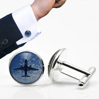 Thumbnail for Airplane From Below aviation cuff links, polished metal body with engraved detail.