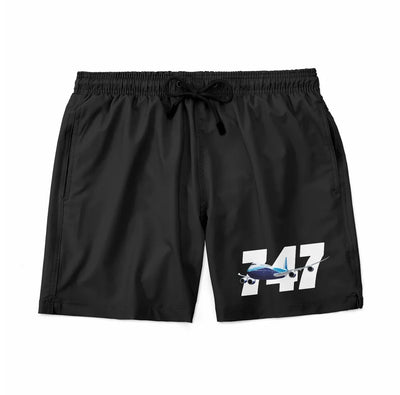 Super Boeing 747 aviation design on quick-dry polyester swim trunks.