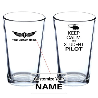 Student Pilot (Helicopter) Beer & aviation design on beer water glass, versatile drinkware.
