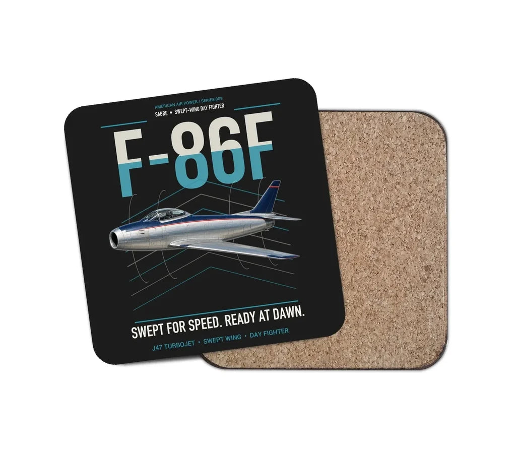 F-86F Sabre design on black 1 piece coaster