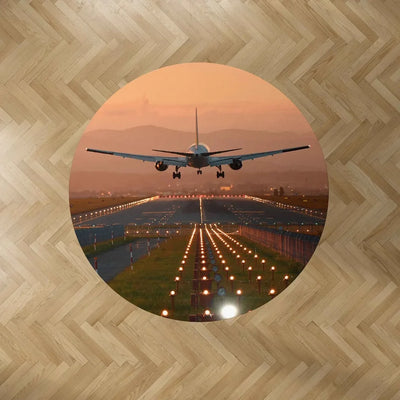 Super Cool Landing During Sunset Carpet & Floor Mats (Round) aviation print round carpet floor mat, durable carpet pile with.