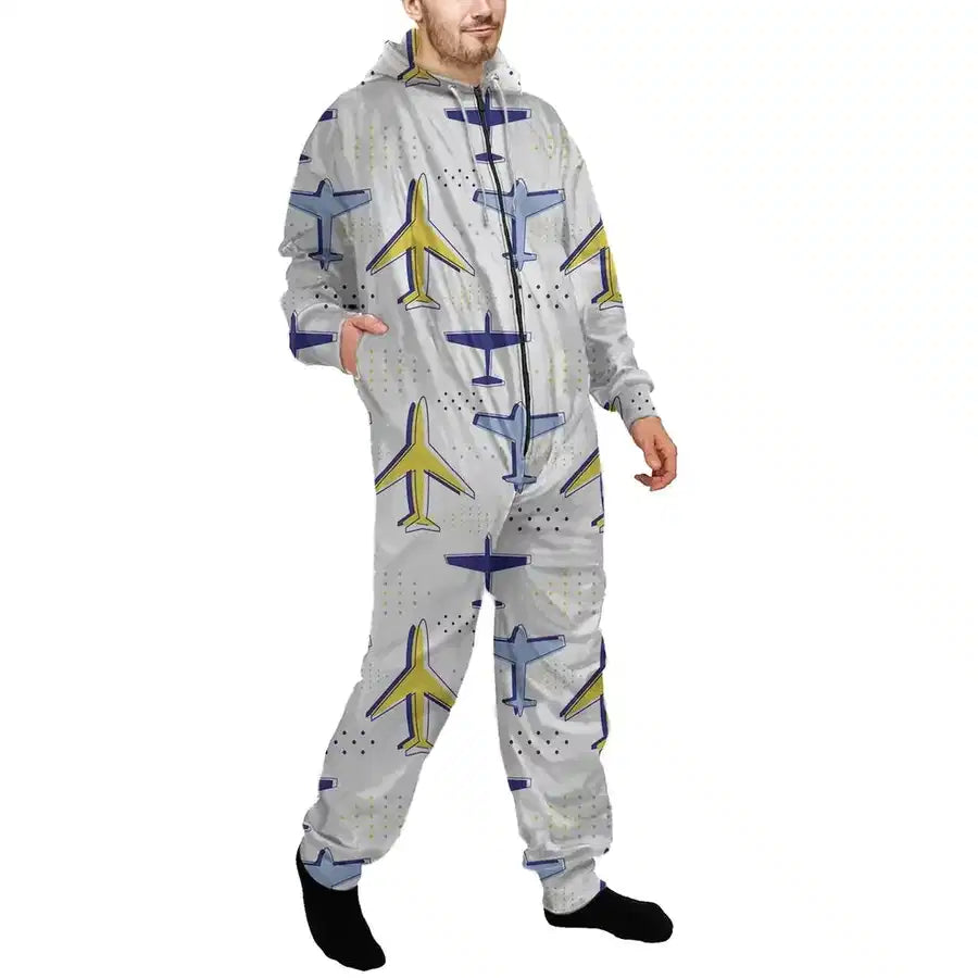 Very Colourful Airplanes Jumpsuit for Men & Women aviation design on soft cotton blend jumpsuit.