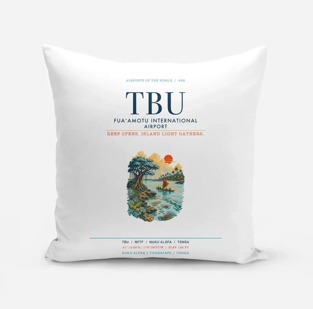 Fuaʻamotu International Airport (TBU) design on white pillow