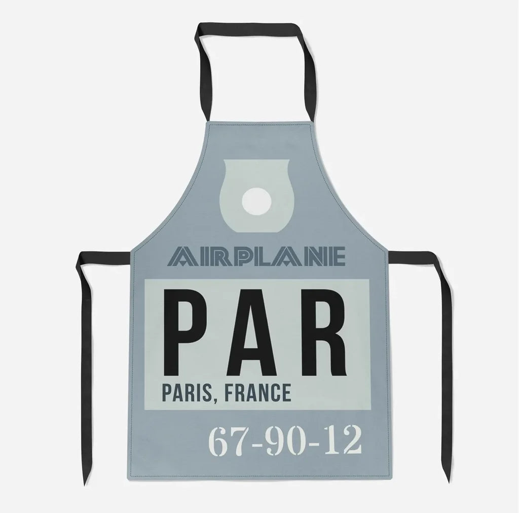PAR - Paris France Luggage Tag aviation design on durable cotton blend kitchen apron.