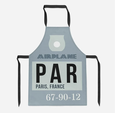 PAR - Paris France Luggage Tag aviation design on durable cotton blend kitchen apron.