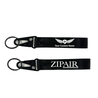 Zipair aviation hawk-shaped key chain, durable metal alloy.