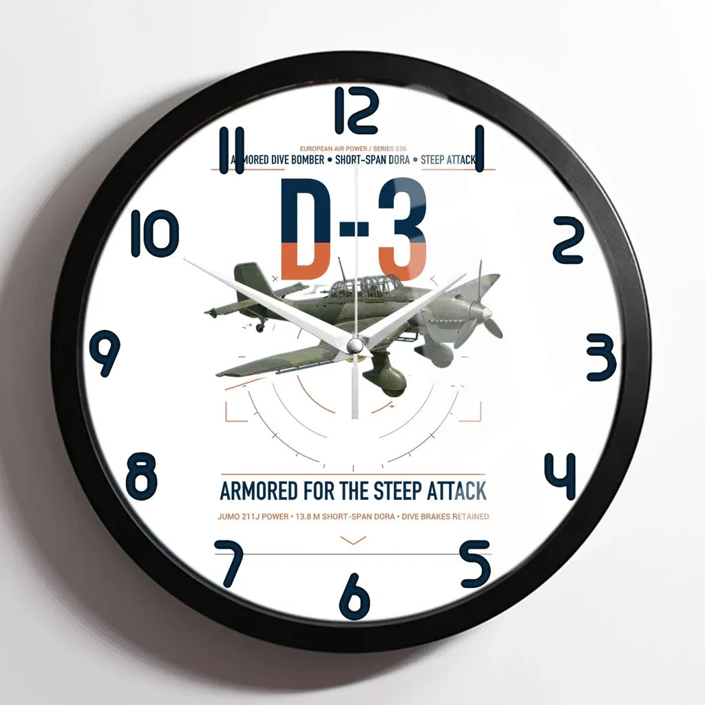 Junkers Ju 87D-3 design on white framed wall clock