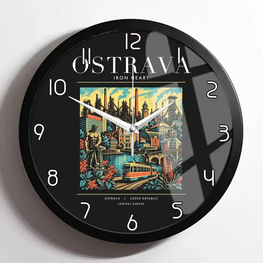 OSTRAVA - Poster - Wall Clock Framed - Black