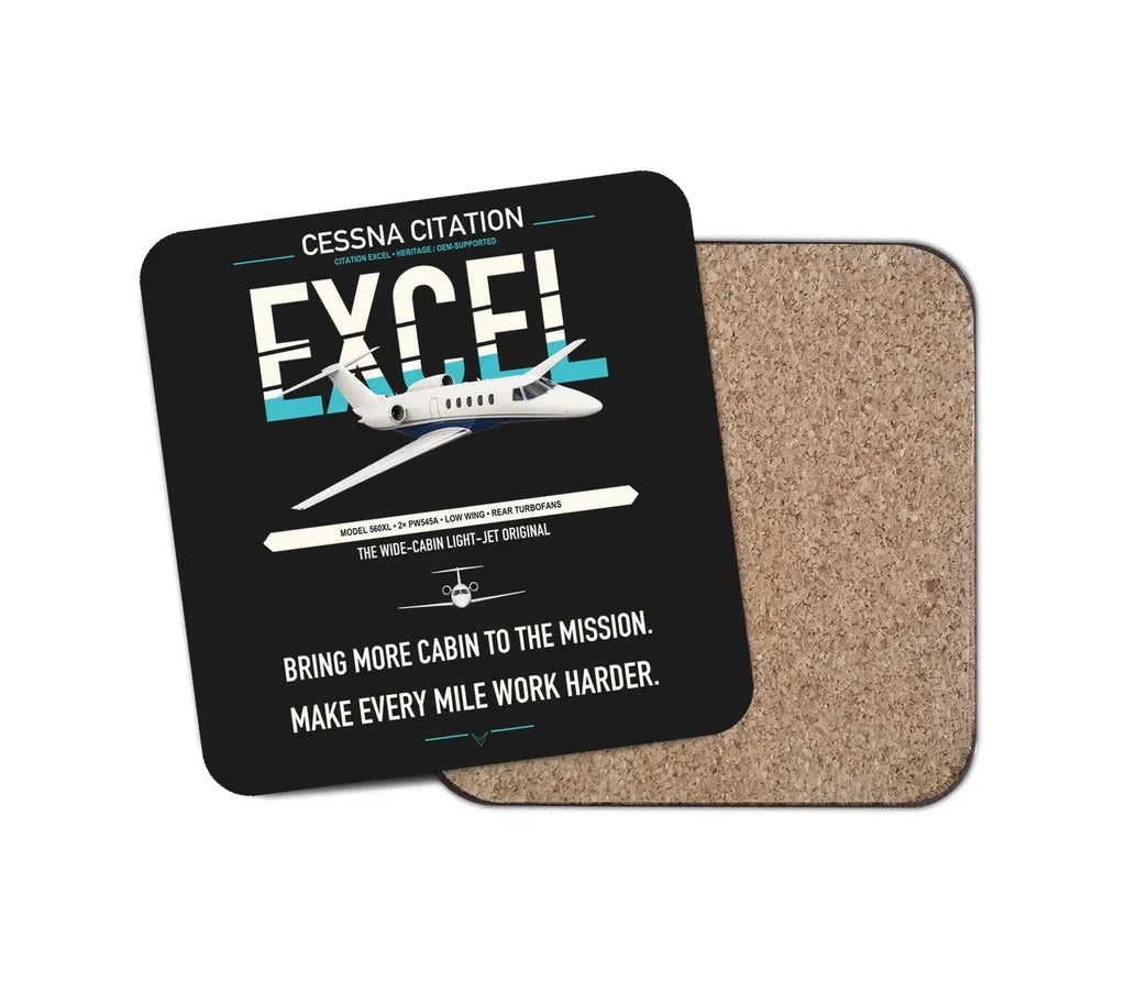 Cessna Citation Excel design on black 1 piece coaster