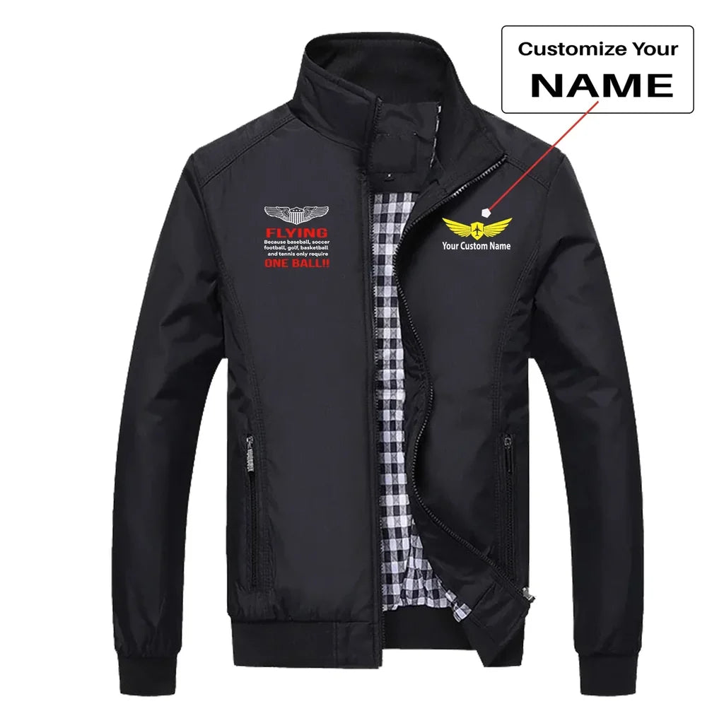 Flying One Ball aviation design printed on modern shell with tailored fit stylish jacket.