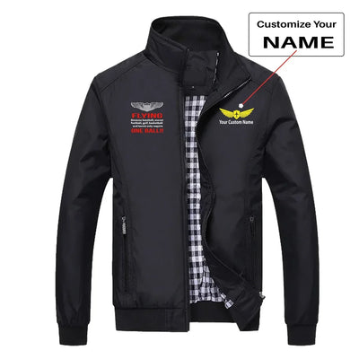 Flying One Ball aviation design printed on modern shell with tailored fit stylish jacket.