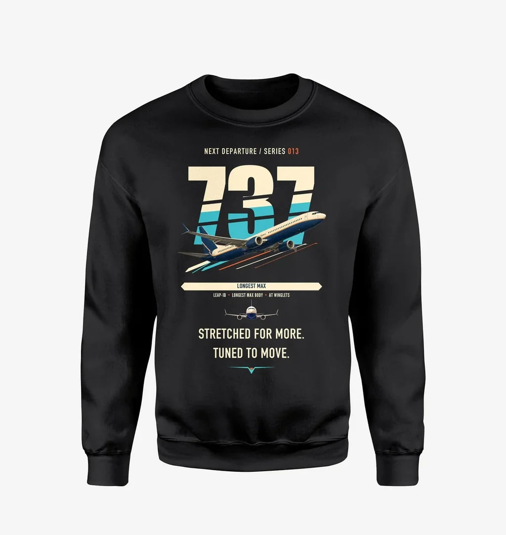 Boeing 737 MAX 10 design on black sweatshirt