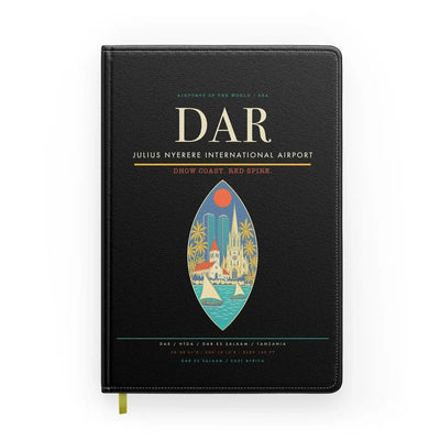 Julius Nyerere International Airport (DAR) design on black notebook