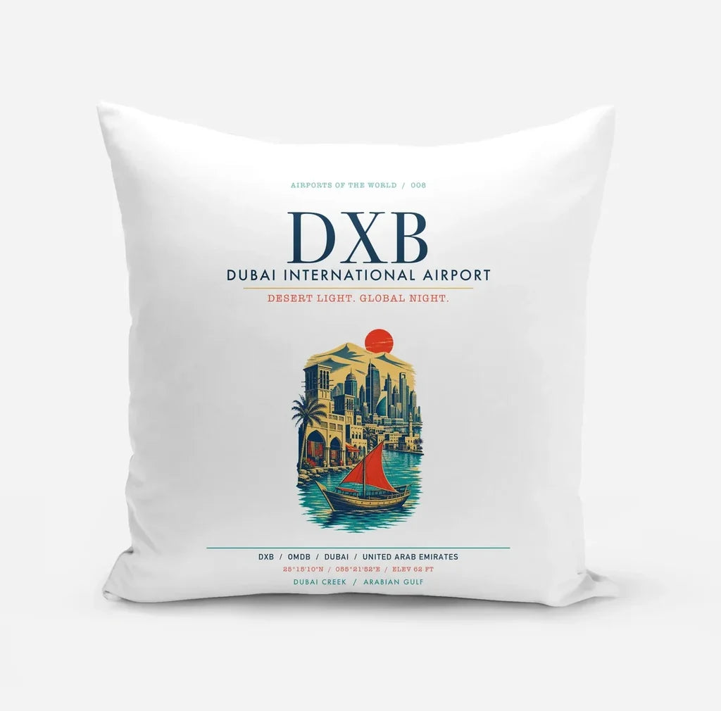 Dubai International Airport (DXB) design on white pillow