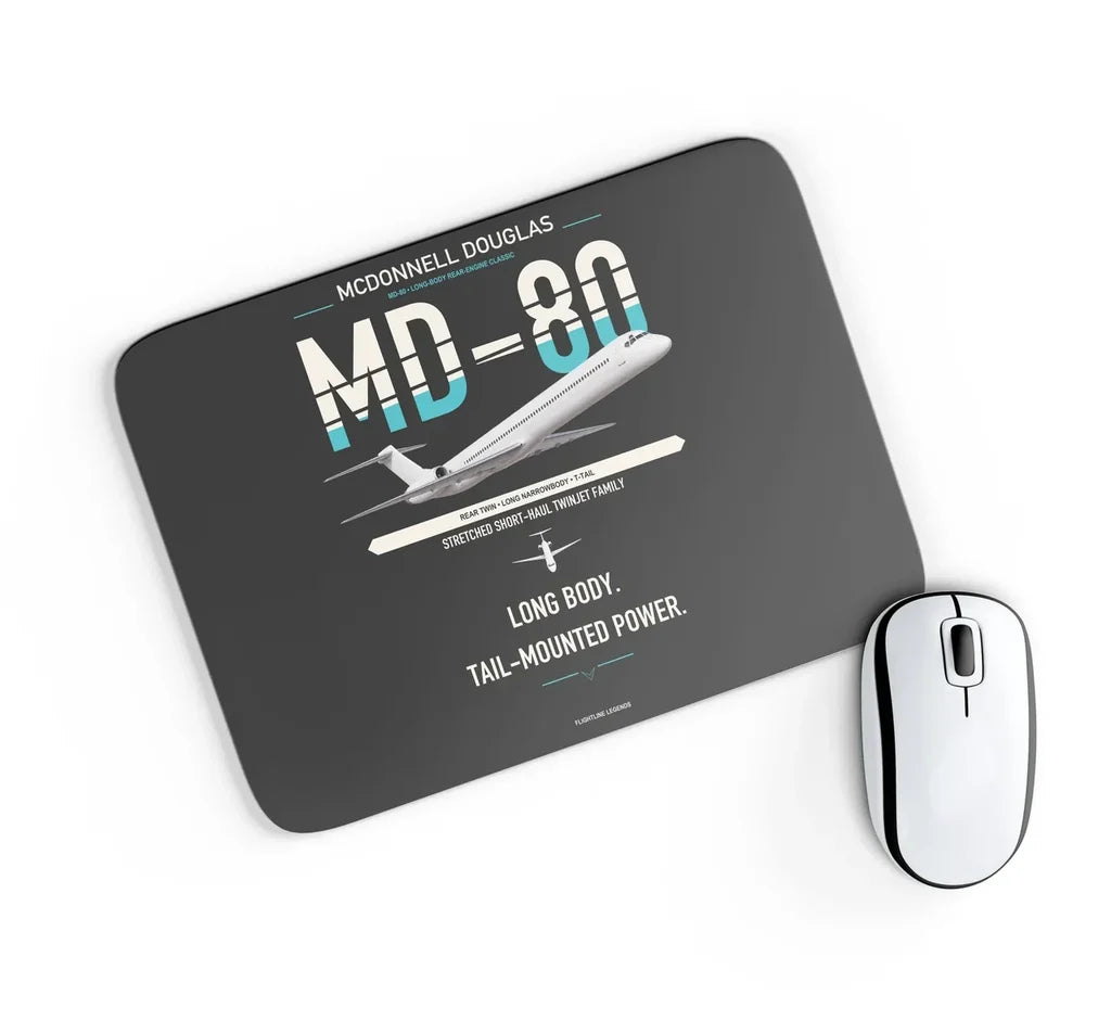 McDonnell Douglas MD-80 design on black rectangle mouse pad