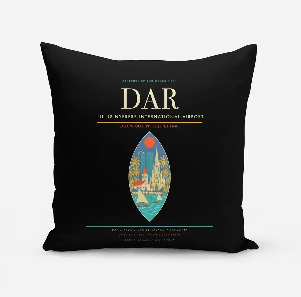 Julius Nyerere International Airport (DAR) design on black pillow