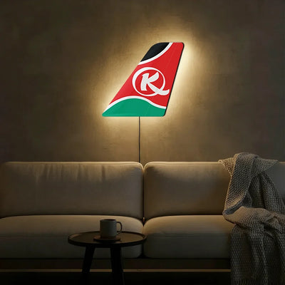 Kenya Airways aviation design on durable metal with LED aircraft tail wall art.