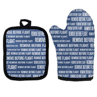 Thumbnail for Remove Before Flight 3Blue Kitchen Glove & Holder aviation design on durable fabric with insulated lining kitchen glove holder.