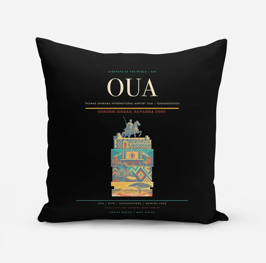 Thomas Sankara International Airport (OUA) design on black pillow