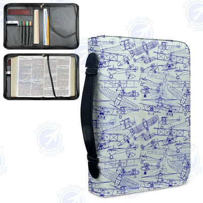 Amazing Drawings of Old Aircrafts aviation print PU accessories bag, PU faux leather.