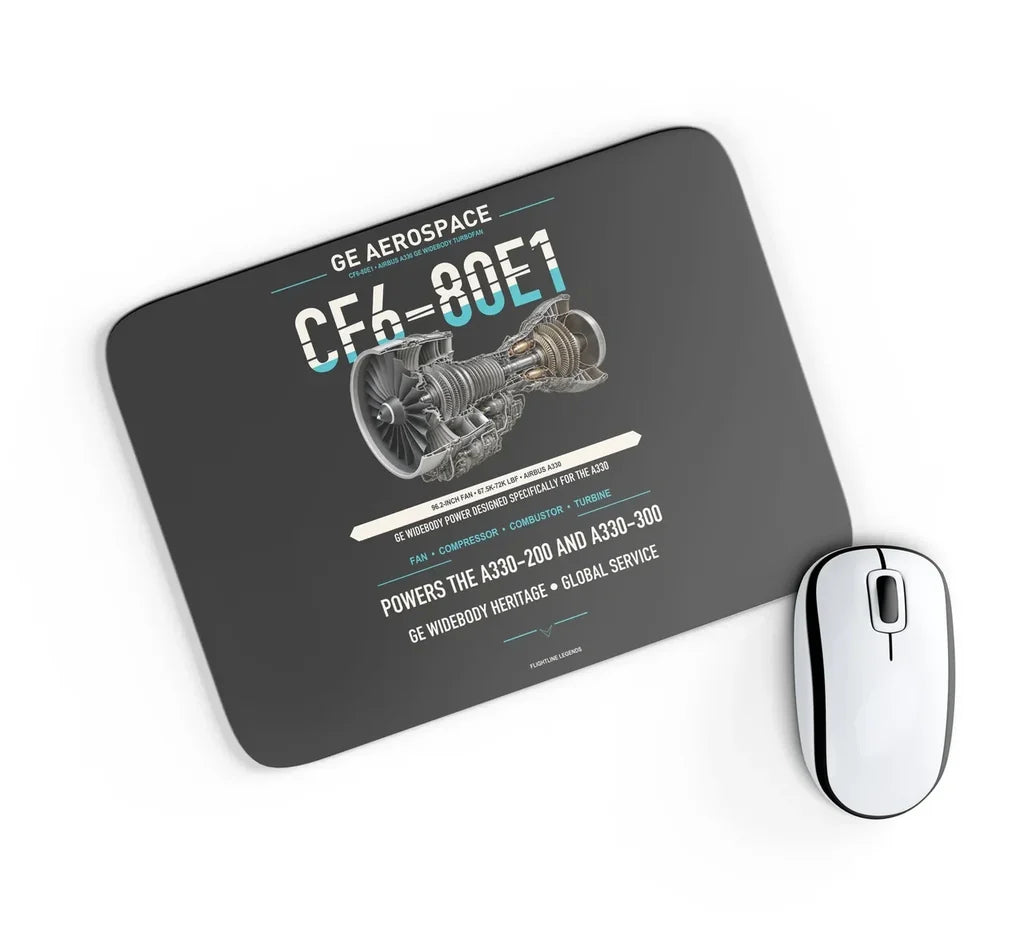 CF6-80E1 design on black rectangle mouse pad