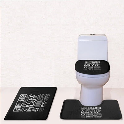 Airline Pilot Label Toilet Seat Cover Three-piece aviation print on soft fabric toilet seat cover set.