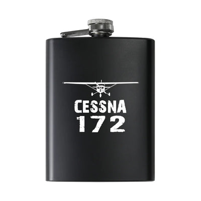 Cessna 172 & Plane aviation design on stainless hip flask, compact pocket-size flask.