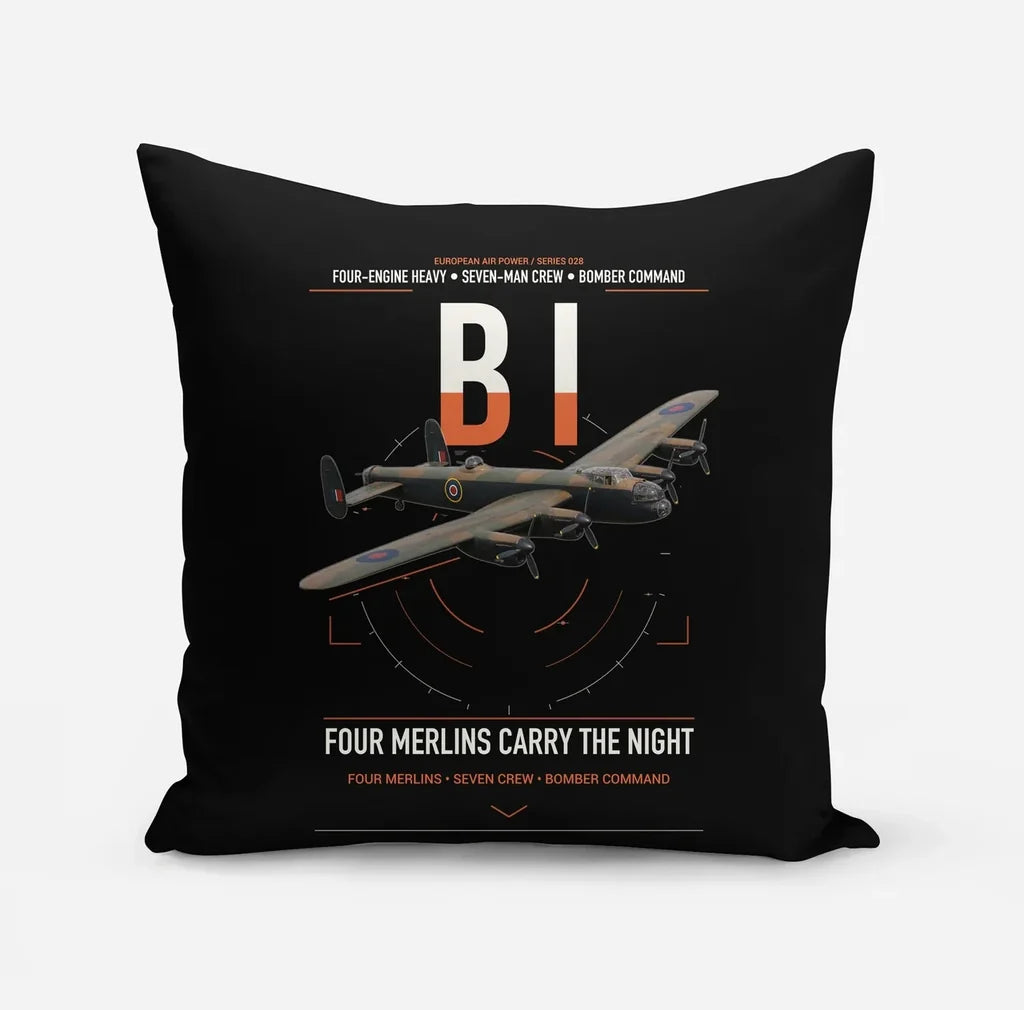 Avro Lancaster B I design on black pillow