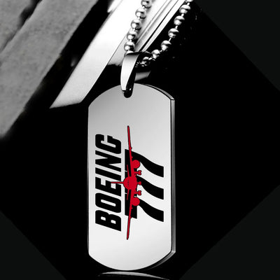 Amazing Boeing 777 aviation necklace, polished metal body with engraved detail.