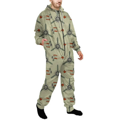 Vintage Old Airplane Jumpsuit for Men & Women aviation design on soft cotton blend jumpsuit.